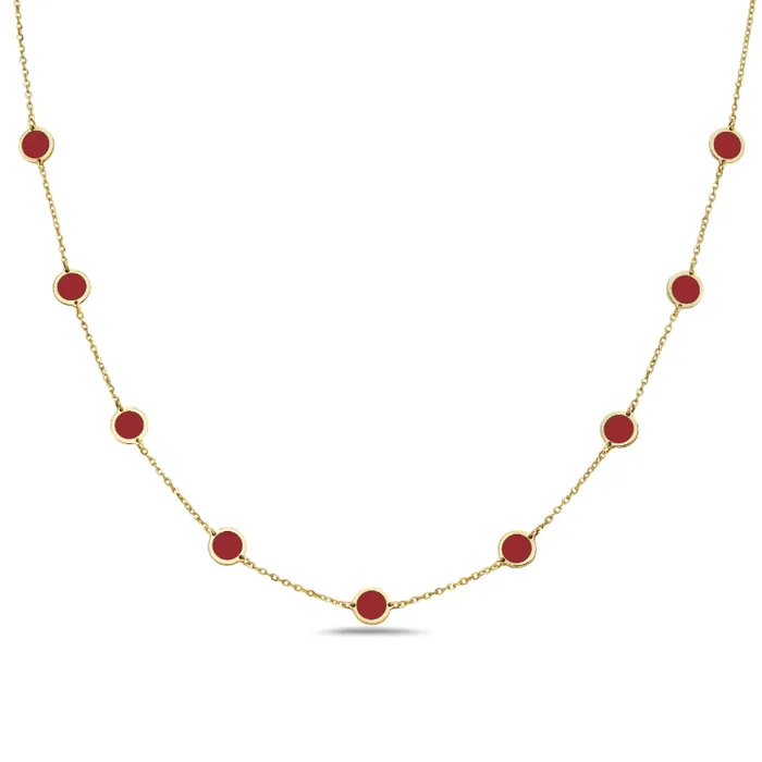 AN Necklaces 14k Yellow Gold Coral Circle Station Necklace I8434