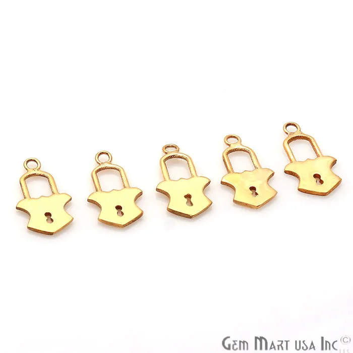 Charm Necklaces GemMartUSA Lock Shape Gold Plated 16x8mm Finding Charm Connector