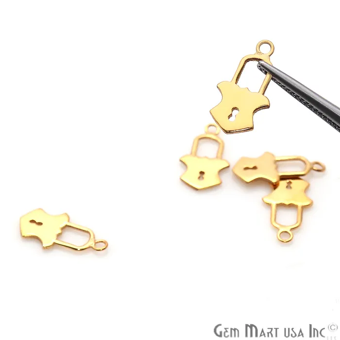 Charm Necklaces GemMartUSA Lock Shape Gold Plated 16x8mm Finding Charm Connector