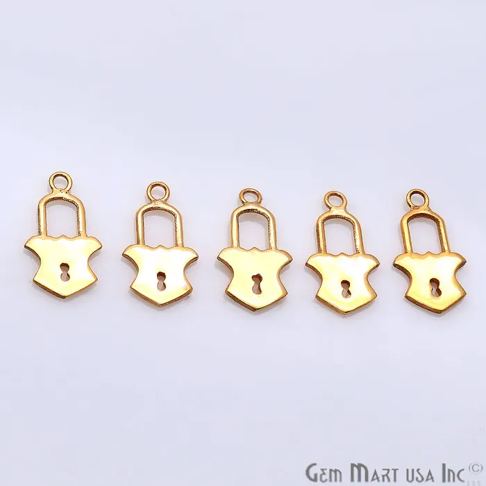 Charm Necklaces GemMartUSA Lock Shape Gold Plated 16x8mm Finding Charm Connector