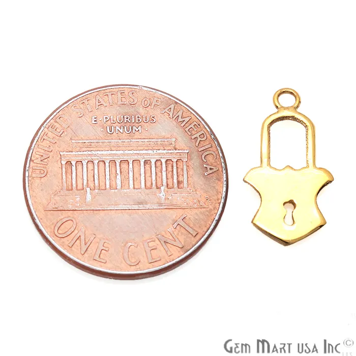 Charm Necklaces GemMartUSA Lock Shape Gold Plated 16x8mm Finding Charm Connector