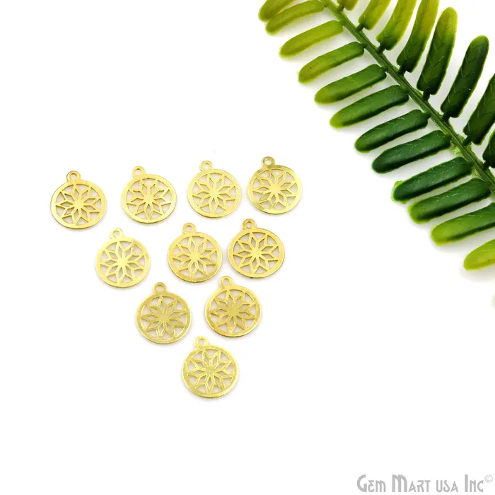 Charm Necklaces Round Shape Laser Charm Gold Plated 16x134mm Finding Charm Connector GemMartUSA
