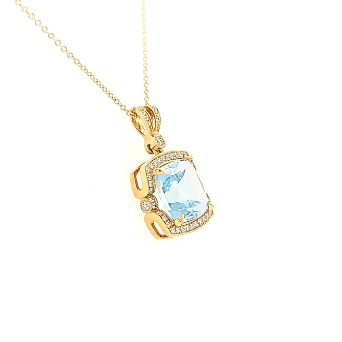 Doves Necklaces 18k Yellow Gold Blue Topaz Diamond Necklace I6694