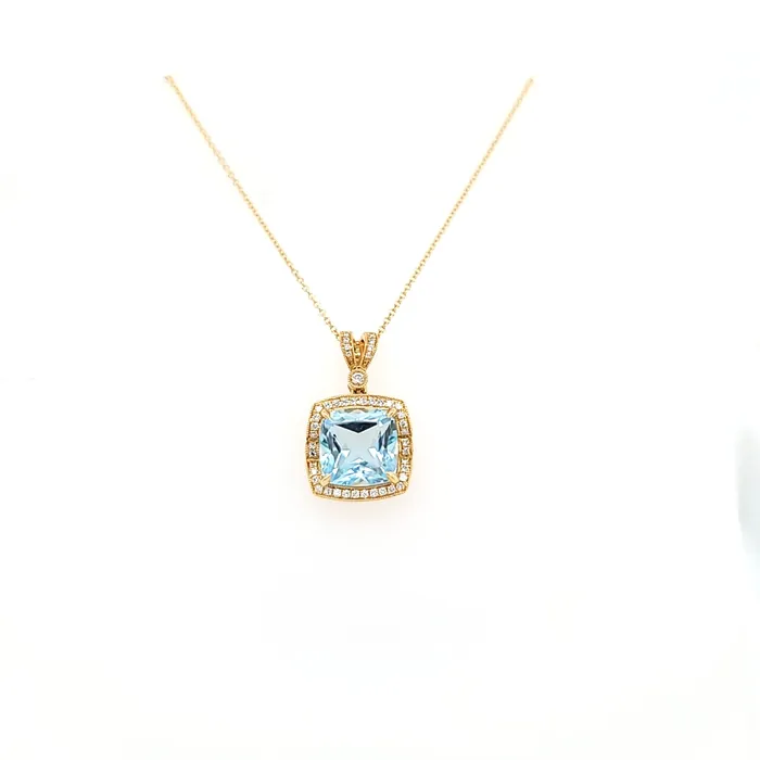 Doves Necklaces 18k Yellow Gold Blue Topaz Diamond Necklace I6694