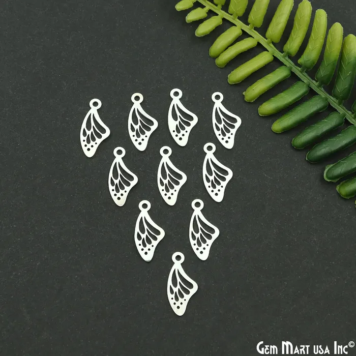 GemMartUSA Charm Necklaces Butterfly Wings Shape Laser Charm Silver Plated 21x980mm Finding Charm Connector
