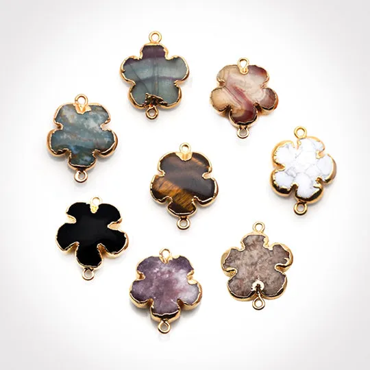 GemMartUSA Charm Necklaces Flower Shape Gemstone Gold Edged Connector Charm Pick Gemstone Bail