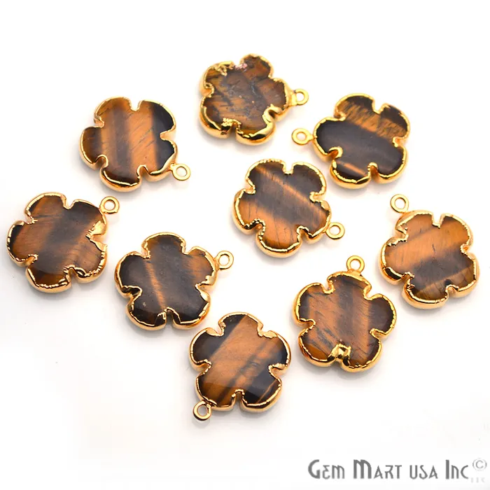 GemMartUSA Charm Necklaces Flower Shape Gemstone Gold Edged Connector Charm Pick Gemstone Bail