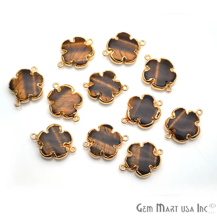 GemMartUSA Charm Necklaces Flower Shape Gemstone Gold Edged Connector Charm Pick Gemstone Bail