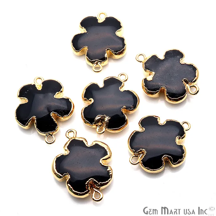 GemMartUSA Charm Necklaces Flower Shape Gemstone Gold Edged Connector Charm Pick Gemstone Bail