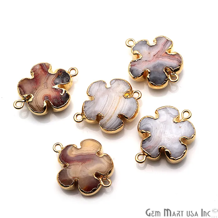 GemMartUSA Charm Necklaces Flower Shape Gemstone Gold Edged Connector Charm Pick Gemstone Bail