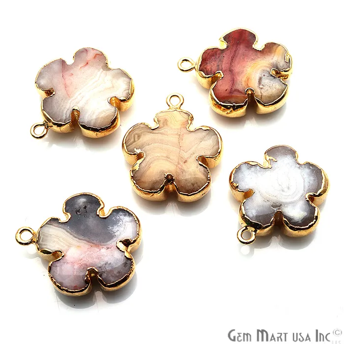 GemMartUSA Charm Necklaces Flower Shape Gemstone Gold Edged Connector Charm Pick Gemstone Bail