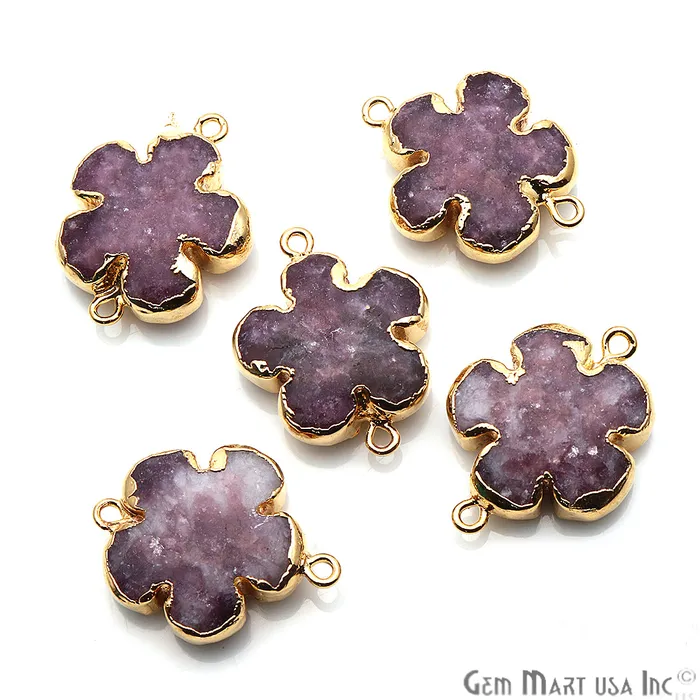 GemMartUSA Charm Necklaces Flower Shape Gemstone Gold Edged Connector Charm Pick Gemstone Bail