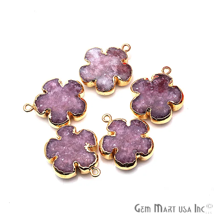 GemMartUSA Charm Necklaces Flower Shape Gemstone Gold Edged Connector Charm Pick Gemstone Bail