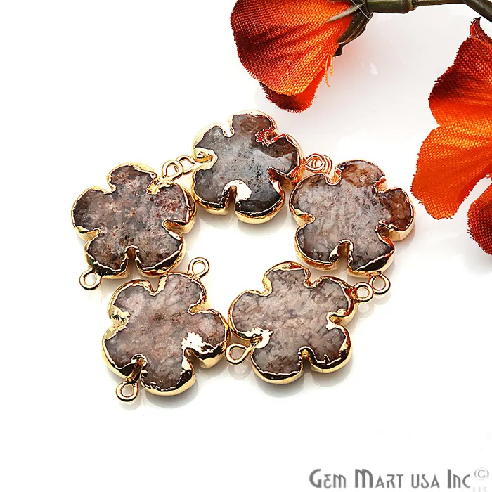GemMartUSA Charm Necklaces Flower Shape Gemstone Gold Edged Connector Charm Pick Gemstone Bail