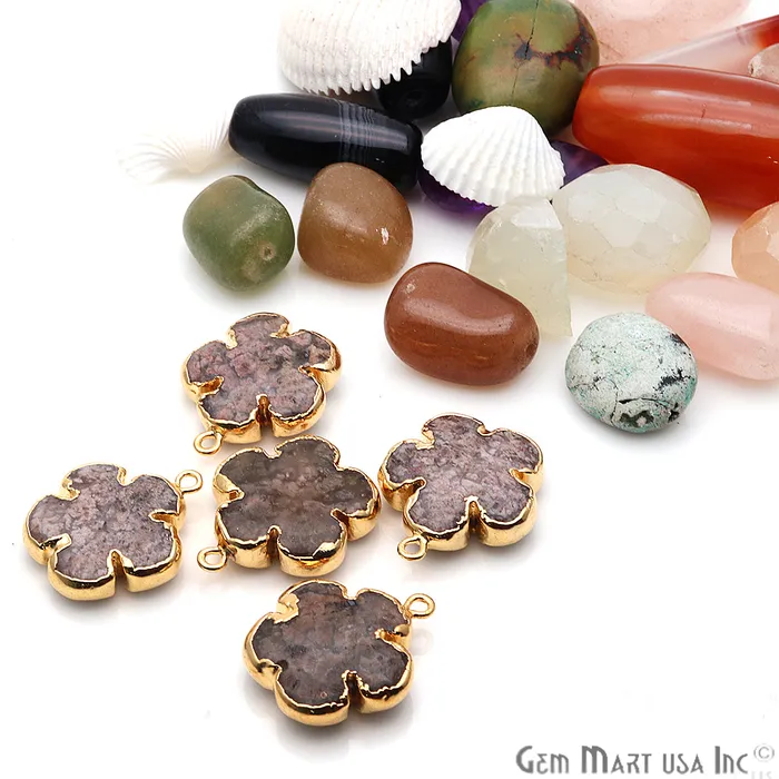 GemMartUSA Charm Necklaces Flower Shape Gemstone Gold Edged Connector Charm Pick Gemstone Bail