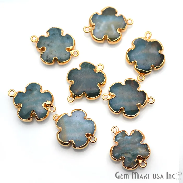 GemMartUSA Charm Necklaces Flower Shape Gemstone Gold Edged Connector Charm Pick Gemstone Bail