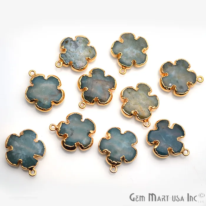 GemMartUSA Charm Necklaces Flower Shape Gemstone Gold Edged Connector Charm Pick Gemstone Bail