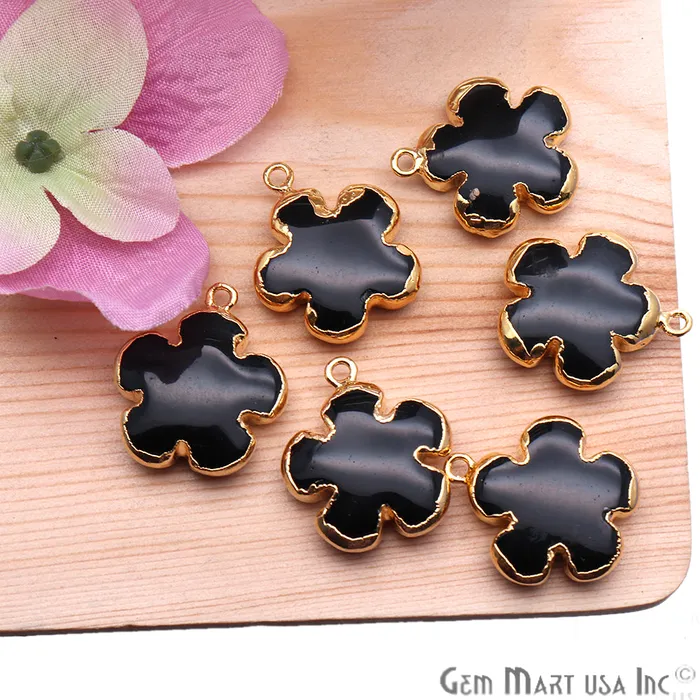 GemMartUSA Charm Necklaces Flower Shape Gemstone Gold Edged Connector Charm Pick Gemstone Bail