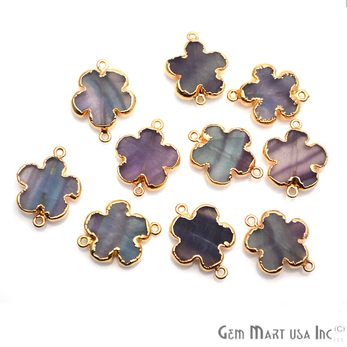 GemMartUSA Charm Necklaces Flower Shape Gemstone Gold Edged Connector Charm Pick Gemstone Bail