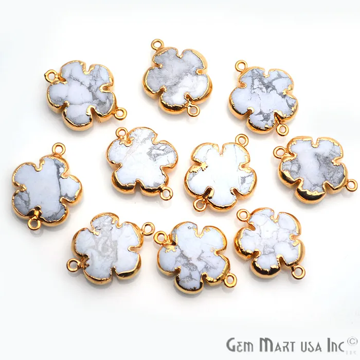 GemMartUSA Charm Necklaces Flower Shape Gemstone Gold Edged Connector Charm Pick Gemstone Bail