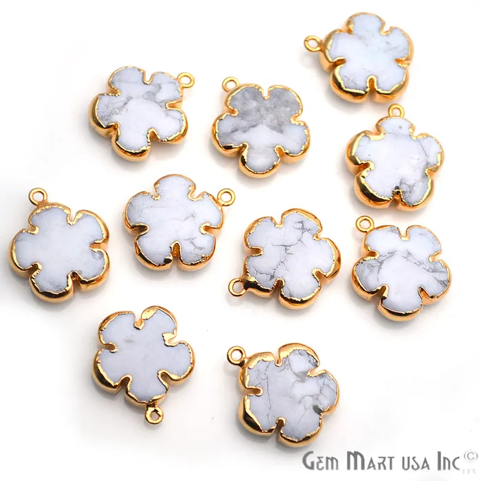 GemMartUSA Charm Necklaces Flower Shape Gemstone Gold Edged Connector Charm Pick Gemstone Bail