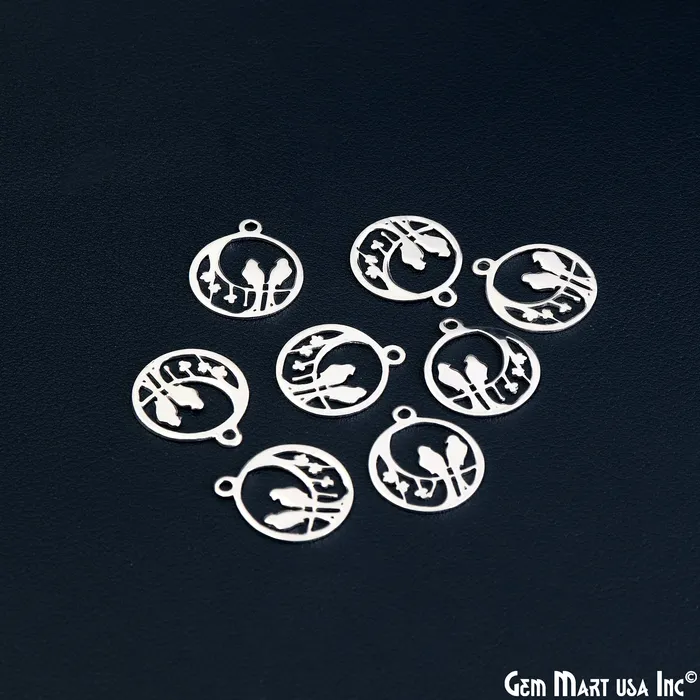 GemMartUSA Charm Necklaces Parrots On Tree Charm Laser Finding Silver Plated 18x21mm Charm For Bracelets Pendants