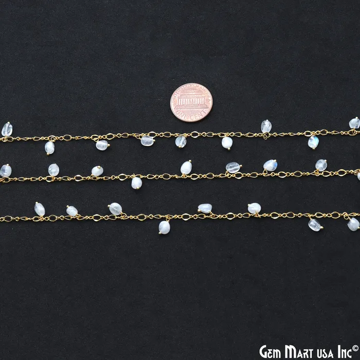 GemMartUSA Charm Necklaces Rainbow Moonstone Tumble Beads 8x5mm Gold Plated Cluster Dangle Chain