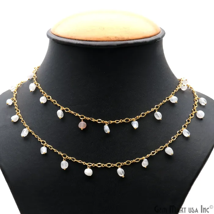 GemMartUSA Charm Necklaces Rainbow Moonstone Tumble Beads 8x5mm Gold Plated Cluster Dangle Chain