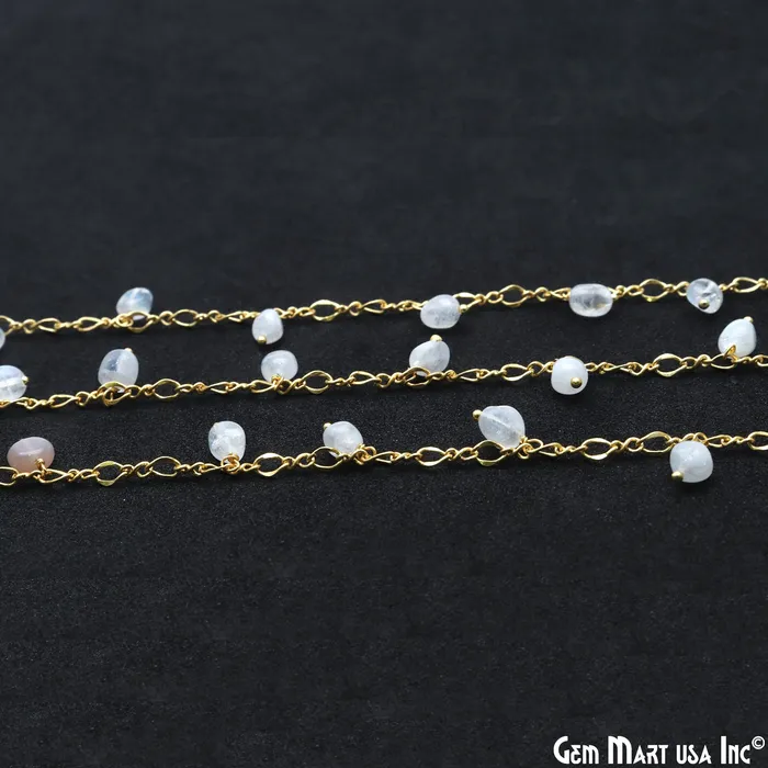 GemMartUSA Charm Necklaces Rainbow Moonstone Tumble Beads 8x5mm Gold Plated Cluster Dangle Chain
