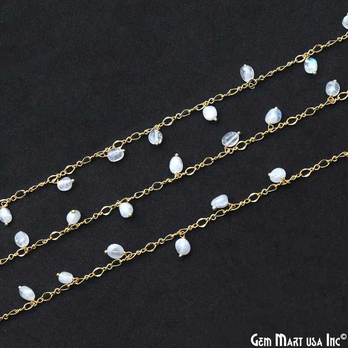GemMartUSA Charm Necklaces Rainbow Moonstone Tumble Beads 8x5mm Gold Plated Cluster Dangle Chain