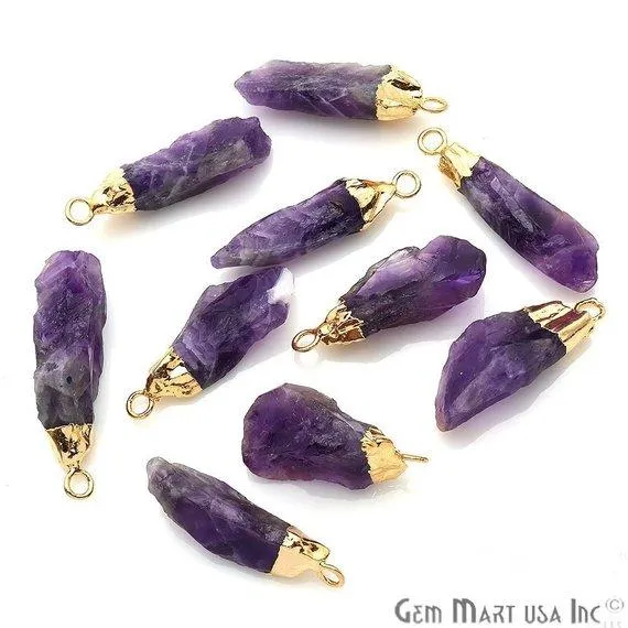 GemMartUSA Charm Necklaces Rough Amethyst 36x13mm Gold Edged Bracelets Charm Single Bail Connectors