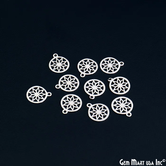 GemMartUSA Charm Necklaces Round Shape Laser Charm Silver Plated 16x134mm Finding Charm Connector