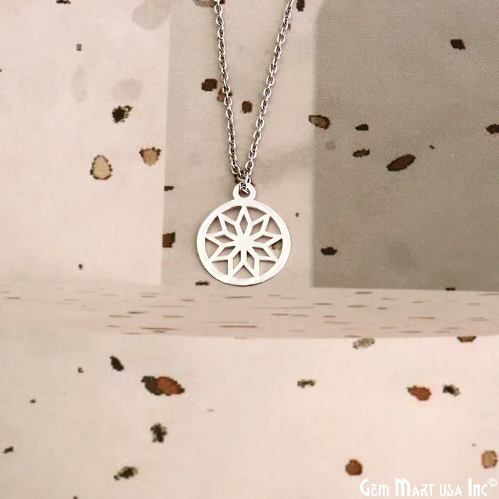 GemMartUSA Charm Necklaces Round Shape Laser Charm Silver Plated 16x134mm Finding Charm Connector GemMartUSA Charm Necklaces Round Shape Laser Charm Silver Plated 16x134mm Finding Charm Connector
