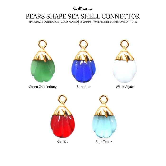 GemMartUSA Charm Necklaces Sea Shell Gemstone Charm 18x10mm Gold Electroplated