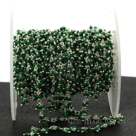 GemmartUSA Malachite Cluster Dangle Beads Silver Wire Wrapped Cluster Dangle Rosary Chain Charm Necklaces