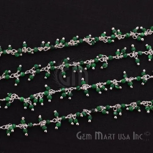 GemmartUSA Malachite Cluster Dangle Beads Silver Wire Wrapped Cluster Dangle Rosary Chain Charm Necklaces