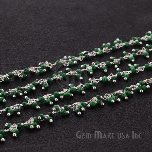 GemmartUSA Malachite Cluster Dangle Beads Silver Wire Wrapped Cluster Dangle Rosary Chain Charm Necklaces