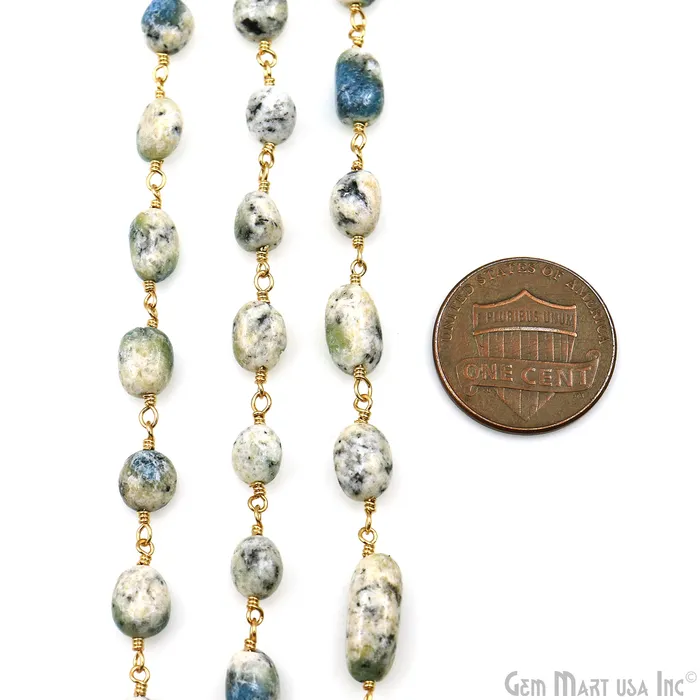 GemMartUSA PreStyled Sets Africa Turquoise Tumbled Beads 8x5mm Gold Plated Wire Wrapped Rosary Chain