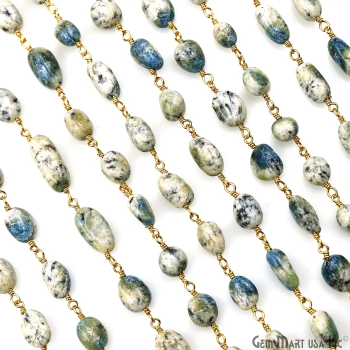 GemMartUSA PreStyled Sets Africa Turquoise Tumbled Beads 8x5mm Gold Plated Wire Wrapped Rosary Chain