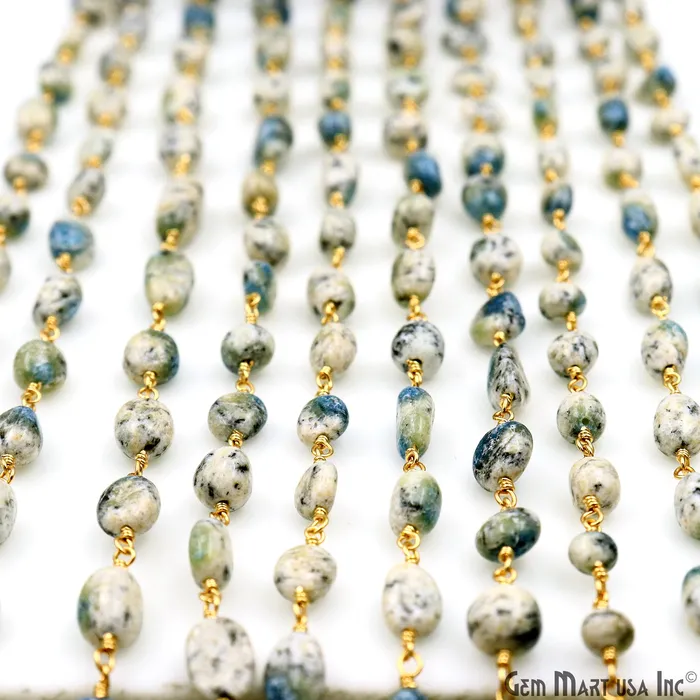 GemMartUSA PreStyled Sets Africa Turquoise Tumbled Beads 8x5mm Gold Plated Wire Wrapped Rosary Chain