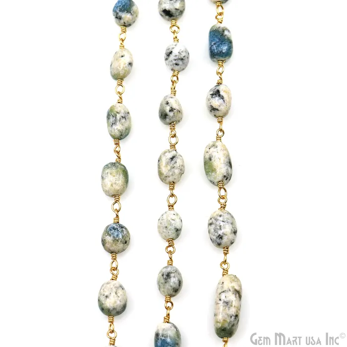 GemMartUSA PreStyled Sets Africa Turquoise Tumbled Beads 8x5mm Gold Plated Wire Wrapped Rosary Chain