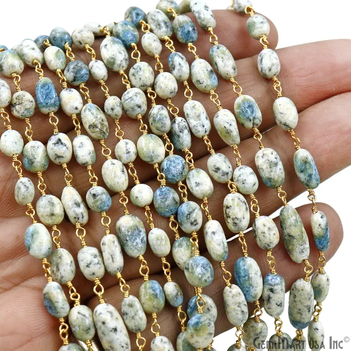 GemMartUSA PreStyled Sets Africa Turquoise Tumbled Beads 8x5mm Gold Plated Wire Wrapped Rosary Chain