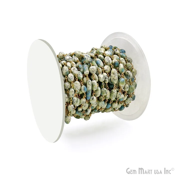 GemMartUSA PreStyled Sets Africa Turquoise Tumbled Beads 8x5mm Gold Plated Wire Wrapped Rosary Chain