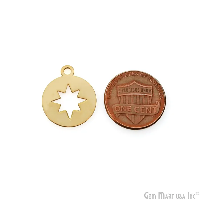 GemMartUSA Round Star Charm Laser Finding Gold Plated 2025x168mm Charm For Bracelets Pendants Charm Necklaces GemMartUSA Round Star Charm Laser Finding Gold Plated 2025x168mm Charm For Bracelets Pendants Charm Necklaces