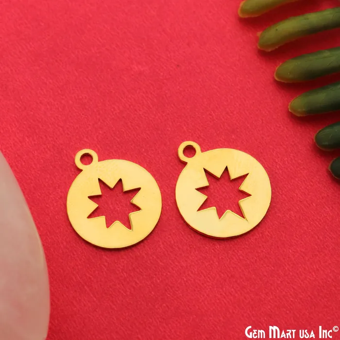 GemMartUSA Round Star Charm Laser Finding Gold Plated 2025x168mm Charm For Bracelets Pendants Charm Necklaces GemMartUSA Round Star Charm Laser Finding Gold Plated 2025x168mm Charm For Bracelets Pendants Charm Necklaces
