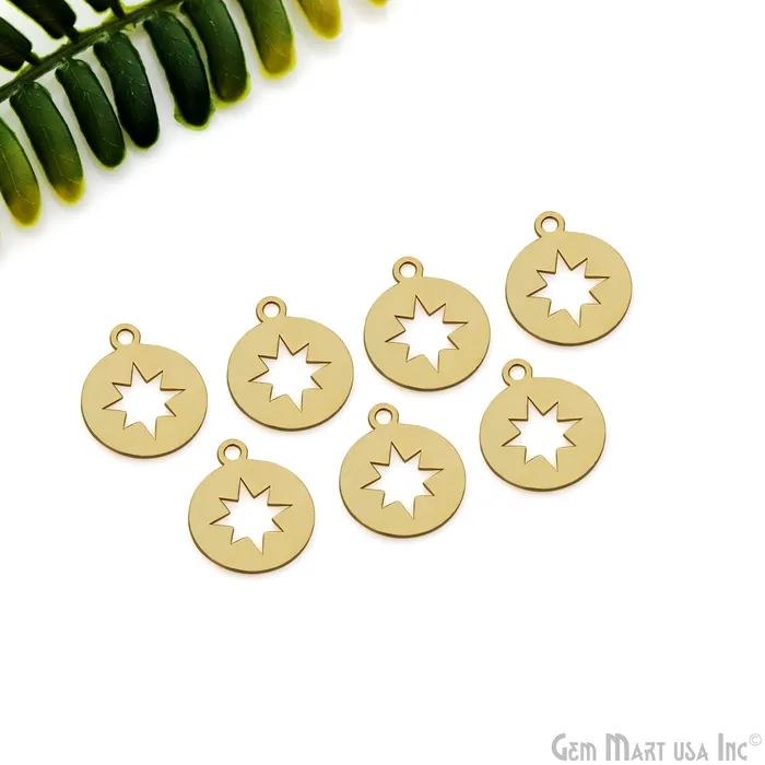 GemMartUSA Round Star Charm Laser Finding Gold Plated 2025x168mm Charm For Bracelets Pendants Charm Necklaces GemMartUSA Round Star Charm Laser Finding Gold Plated 2025x168mm Charm For Bracelets Pendants Charm Necklaces