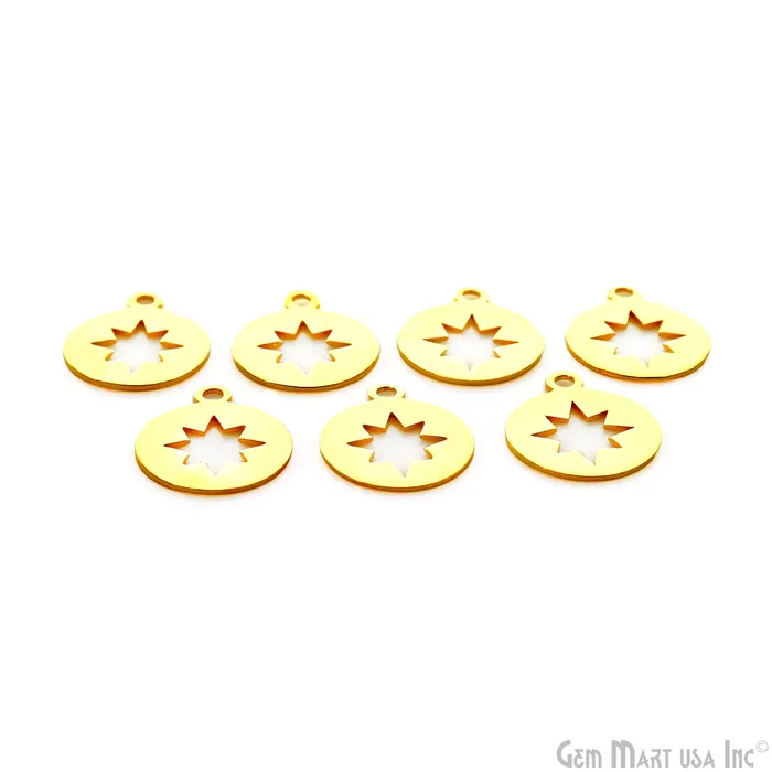 GemMartUSA Round Star Charm Laser Finding Gold Plated 2025x168mm Charm For Bracelets Pendants Charm Necklaces GemMartUSA Round Star Charm Laser Finding Gold Plated 2025x168mm Charm For Bracelets Pendants Charm Necklaces