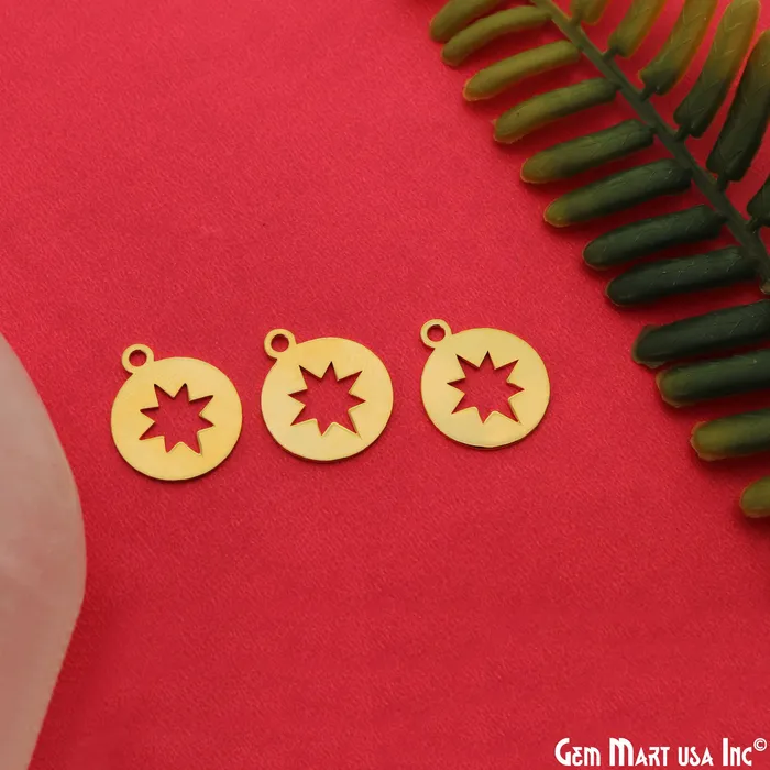 GemMartUSA Round Star Charm Laser Finding Gold Plated 2025x168mm Charm For Bracelets Pendants Charm Necklaces GemMartUSA Round Star Charm Laser Finding Gold Plated 2025x168mm Charm For Bracelets Pendants Charm Necklaces