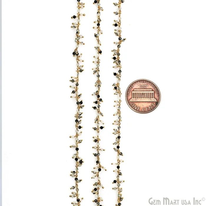 GemMartUSA Rutilated Faceted Bead 253mm Gold Plated Cluster Beads Wire Wrapped Rosary Chain Charm Necklaces