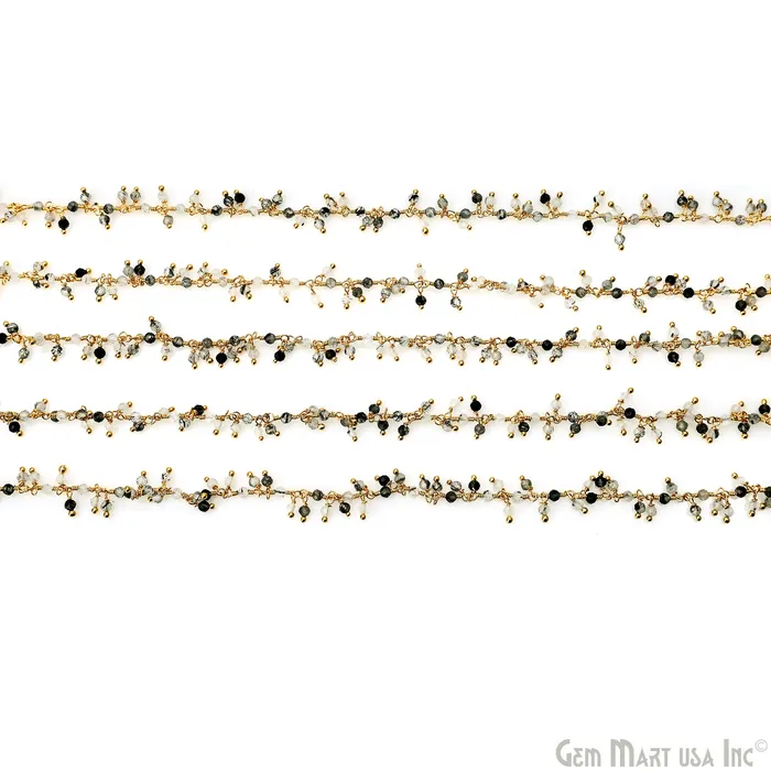 GemMartUSA Rutilated Faceted Bead 253mm Gold Plated Cluster Beads Wire Wrapped Rosary Chain Charm Necklaces